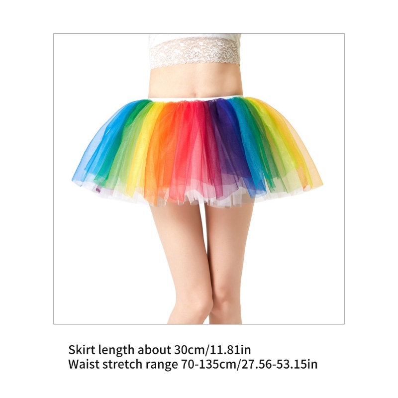 Da Nữ Lớp Tulle Mini Váy Lưới Cầu Vồng Tutu Petticoat Cho Tiệc Cosplay
