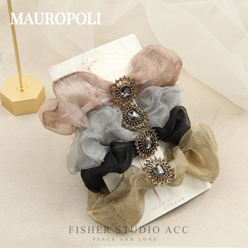 Mauropoli [Sẵn sàng] Dây buộc tóc kim cương giả kiểu Pháp cổ điển, dây cao su nữ phong cách Hàn Quốc, buộc đuôi ngựa, phụ kiện tóc