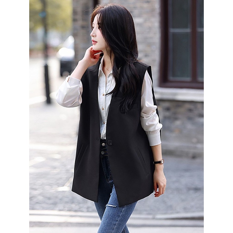 Áo Vest nữ thời trang và rộng rãi nối nút màu trơn Hàn Quốc mới dành cho nữ