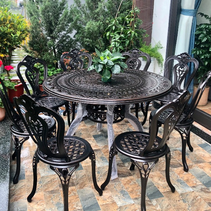 Bộ bàn ghế ban công ngoài trời Nhôm đúc Bàn ghế sân vườn ngoài trời Tròn Bàn ghế ngoài trời - HP48