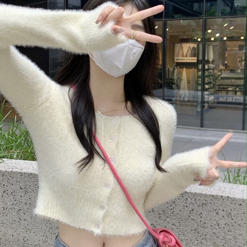 Áo Khoác cardigan Dệt Kim Tay Dài Cổ Vuông Thời Trang Thu Đông Hàn Quốc Mới