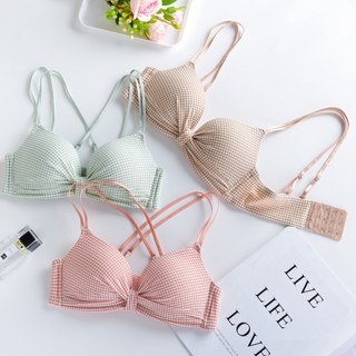 Áo Lót Nâng Ngực Không Gọng Không Đường May Không Đường May Kẻ Sọc Ca Rô Lưng Kiểu Nhật Bản Dễ Thương Cho Học Sinh