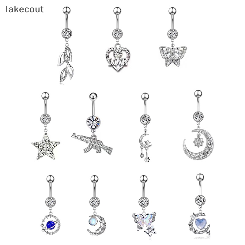 Lat Khuyên Rốn Bằng Thép Không Gỉ Hình Trái Tim Mặt Trăng Đính Đá zircon Lủng Lẳng Khuyên Rốn Cho Nữ hye