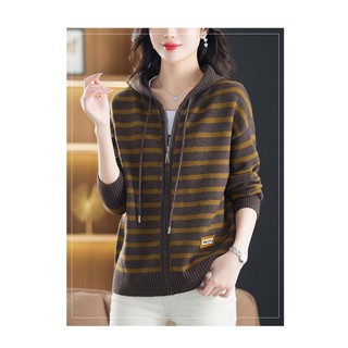 Áo Khoác cardigan Có Nón Dáng Rộng Và Khóa Kéo Phong Cách Phương Tây Thời Trang Thu Đông Hàng Mới 2023