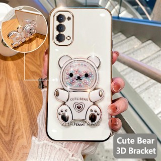 ốp lưng oppo reno 4 reno 5 reno 4 pro Ốp Điện Thoại tpu Dẻo Mạ Màu 3D In Hình Gấu Nhỏ Đáng Yêu Có Giá Đỡ Cho oppo reno 4 reno 5 reno 4 pro