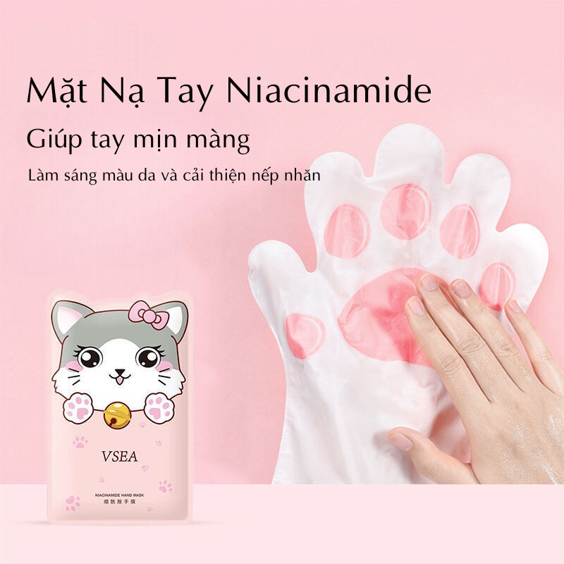 Mặt Nạ Ủ Tay Niacinamide VSEA Làm Trắng Da, Dưỡng Ẩm, Tẩy Tế Bào Chết, Chống Lão Hoá Phối Hợp Hoạ Tiết Chân Mèo Dễ Thươn
