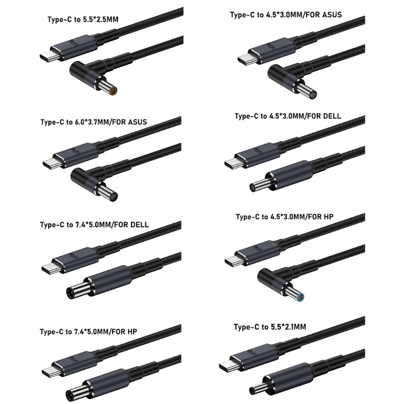 Cắm trại 140W PD USB Type C Đầu vào nam sang 5 5x2 1mm Cáp sạc điện nam cho máy tính xách tay