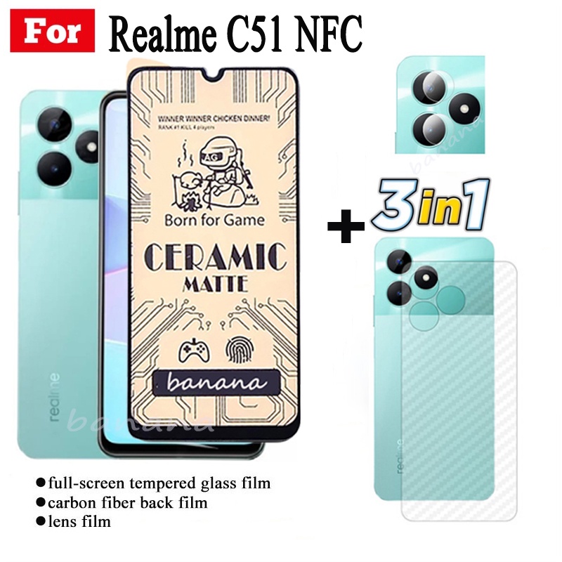 Kính cường lực gốm Realme C51 cho Realme C51 NFC C53 C55 Kính cường lực bảo vệ ống kính máy ảnh 3in1