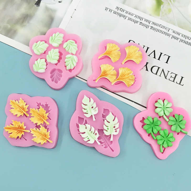 Cỏ Lá Phong Lá Bạch Quả Lá Monstera Khuôn Silicon Sô Cô La Fondant Bánh Trang Trí Khuôn Làm Bánh DIY