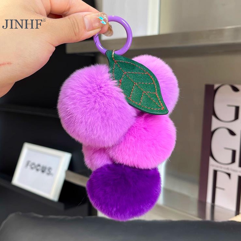Jim Móc Khóa Hình Chùm Nho Pompom Lông Thỏ Mềm Mại