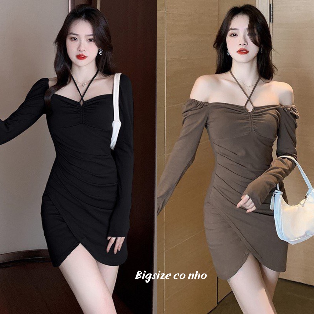 Đầm Tiểu Thư Nữ Bigsize Cổ Nữ Hoàng Tay Dài Đắp Vạt Chéo Ôm Body Chất Vải Gân Tăm Co Giãn G214