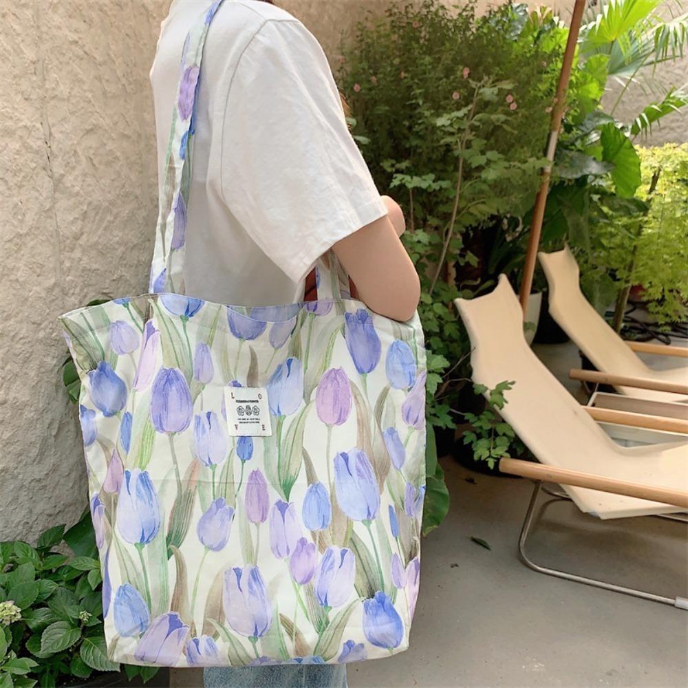 Túi đeo vai hoa cổ điển CHEESELY, vải cotton, dung tích lớn, túi xách/tote/mua sắm dành cho nữ