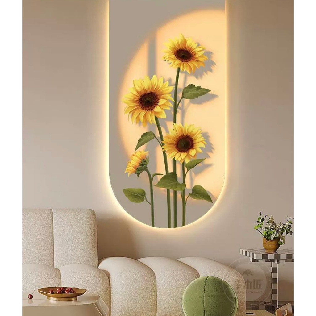 Trang Tráng Gương 3D Led Hoa Hướng Dương Trang Trí Phòng Phủ Vợ Chồng, Cửa Hàng, Nhà Trẻ, Quà Tặng Người Thân