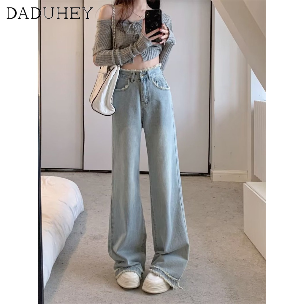 Ảnh Quần jean dài DADUHEY size lớn ống rộng thoải mái cạp cao thời trang retro đường phố cao cấp kiểu Mỹ 2