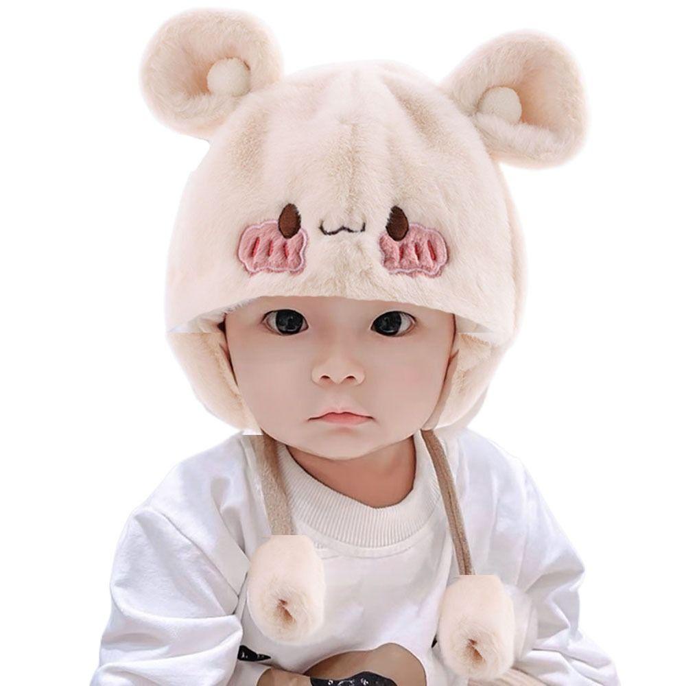 Mũ má hồng 2 quả bông mùa đông cho bé trai và bé gái