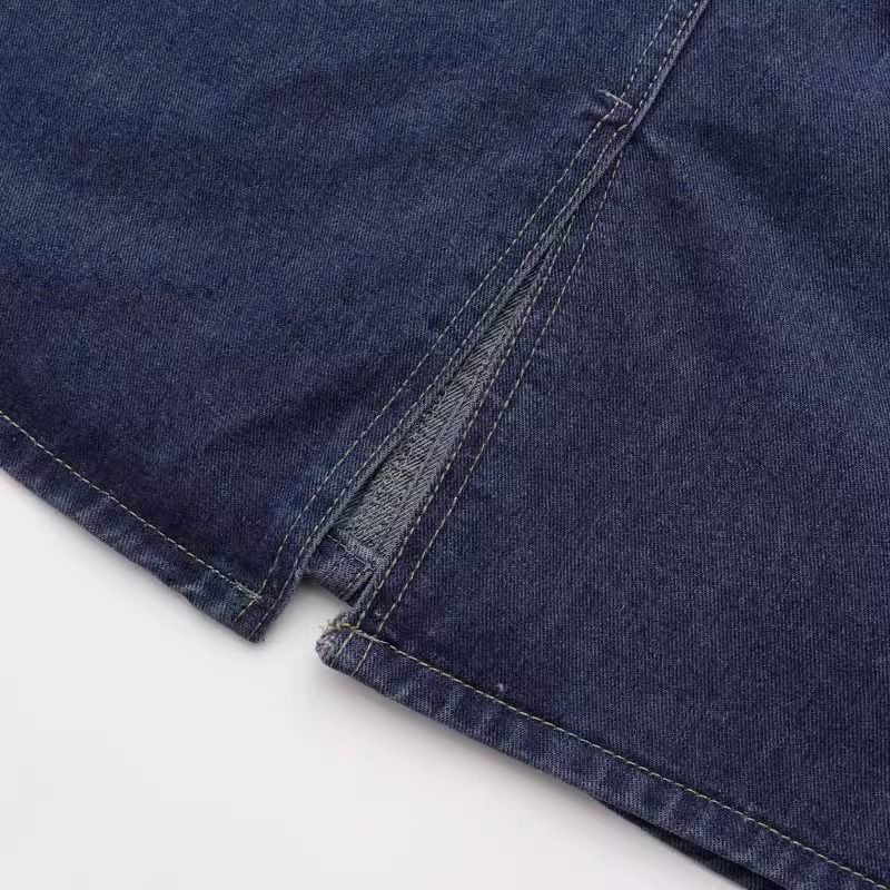 Váy Denim Quá Khổ Nữ Mới Giảm Béo Chữ A Co Giãn Eo Giữa Chiều Dài Nối Chia