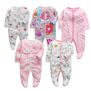 Bộ Áo Liền Quần Ngủ Tay Dài 100% Cotton In Hoa Dành Cho Bé Gái