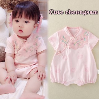 Bộ Áo Liền Quần Kiểu Sườn Xám Trung Hoa Dễ Thương Thời Trang Năm Mới Cho Bé