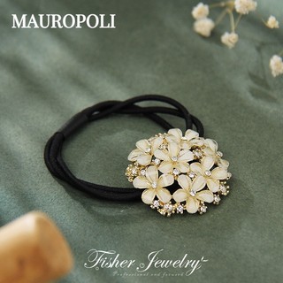 Mauropoli [Sẵn sàng] Dây buộc tóc kiểu Pháp cổ điển, hoa đính đá, buộc đuôi ngựa, dây cao su, phụ kiện nữ