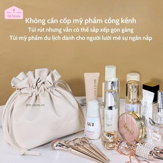 Túi Mỹ Phẩm Dạng Rút Rose Da PU Cao Cấp Du Lịch Leather Pouch