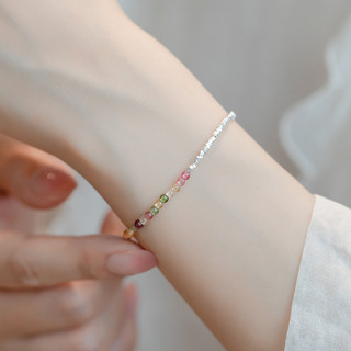 Vòng tay bạc 925 Sterling bạc tự nhiên nhỏ Tourmaline cho phụ nữ, vòng tay sang trọng nhẹ nhàng, cảm giác cao cấp tinh tế 2.12 TU5L