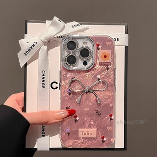 Phim Bảo Vệ Ống Kính Lấp Lánh 3D Nơ Hồng Xanh Hoa Wrsit Dây Xích Ốp Lưng Điện Thoại iPhone 16 Pro Max 11 12 13 14 15 Promax 17Promax Nữ Điện Thoại Di Động