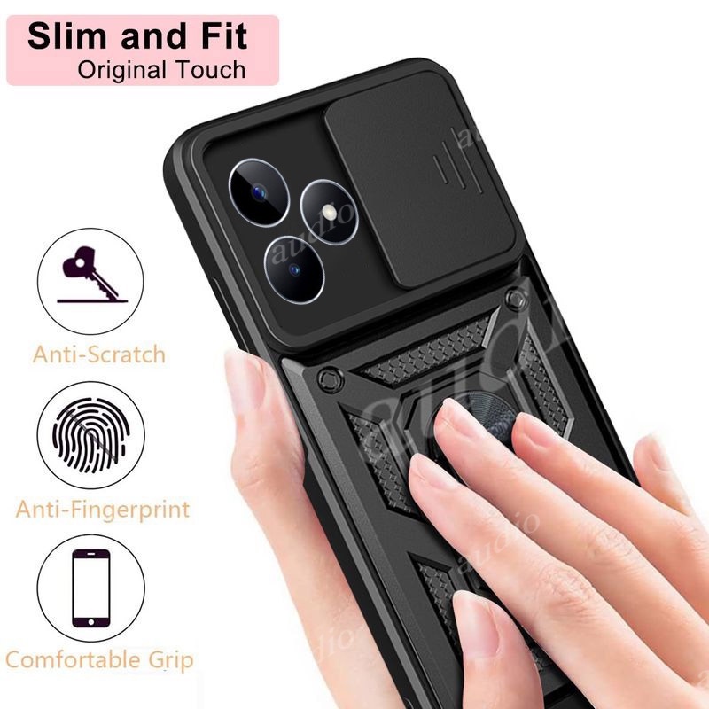Dành Cho Realme C65s C61 NFC 4G 2024 Ốp Lưng Vòng Kim Loại Giá Đỡ Từ Tính Giáp Vỏ Điện Thoại Cho Realme c65s c61 C 65s 61 C65 S 61C RealmeC65s RealmeC61 4G Đứng Ốp Lưng