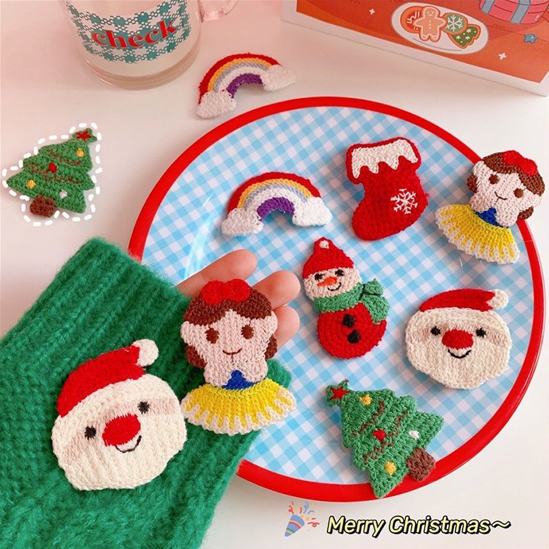 Kẹp Tóc Đan Len Hình Ông Già Noel / Người Tuyết / Tuần Lộc Giáng Sinh / Năm Mới Cho Bé Gái