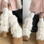 Flgo JK Girls Boot Cuffs Leg Warmers Nữ Mùa Đông Ấm Áp Bông Tai Kẹp Ngọt Ruy Băng Nơ Lông Sang Trọng Trắng Boot Cover Dài S