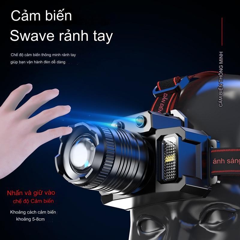 Đèn Pin Siêu Sáng Đội Đầu Pin Trâu Vỏ Kim Loại Siêu Bền Chống Thấm Nước Tốt Kèm Cảm Biến Vẫy Tay