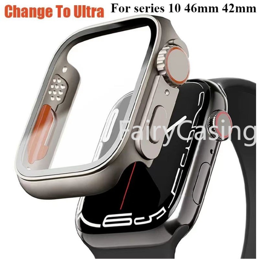 Kính + Ốp Lưng Cho Apple Watch 46mm 42mm Series 10 44mm 45mm 41mm 40mm 42mm 38mm Vỏ Bảo Vệ Màn Hình Thay Đổi Siêu Cản iWatch 9 8 7 SE 6 5