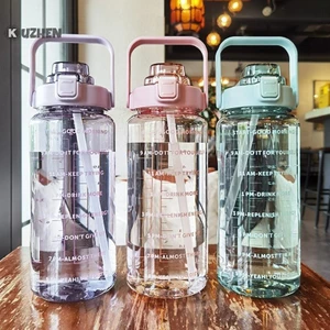 Kuzhen 2 Lít Bình Nước Có Ống Hút Nữ Chai Bé Gái Di Động Du Lịch Cốc Tập Thể Dục Mùa Hè Bình Nước Lạnh Có Dấu Thời Gian HOT