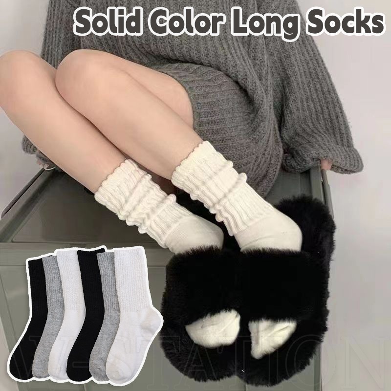 Vớ cotton Dệt Kim Dài Trung Bình Mềm Mại Màu Trơn Thời Trang Xuân Thu Phong Cách harajuku Đường Phố Cho Nữ