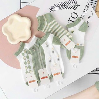 Combo 5 đôi Tất vớ nữ thổ cẩm cổ bèo chất liệu vải Hàn co giãn bốn chiều,họa tiết kute phong cách hiện đại