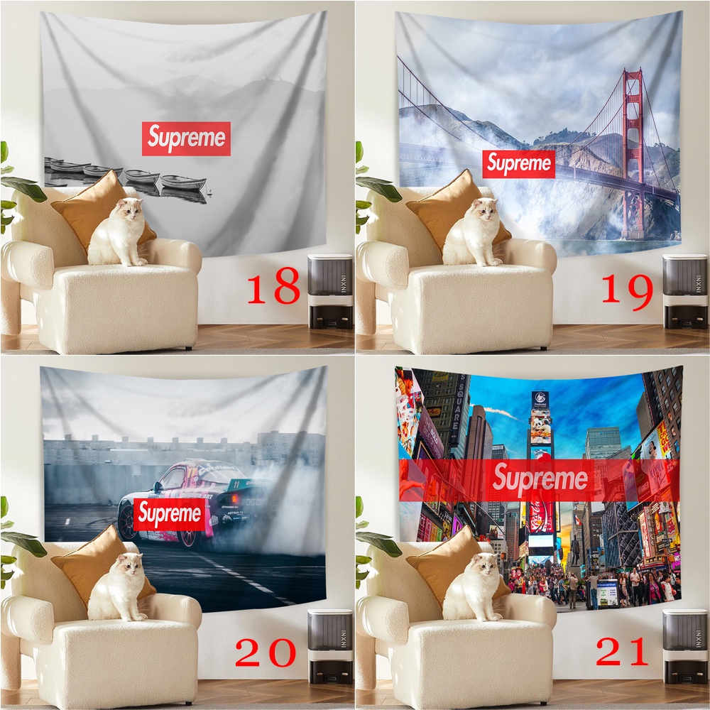 Tấm Thảm Treo Tường Trang Trí Phòng Ngủ In logo supreme Kèm Kẹp Tiện Dụng