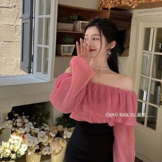 Hàng Mới Về Áo Voan Trễ Vai Xếp Ly Tay Dài Màu Trơn Thời Trang Dành Cho Nữ