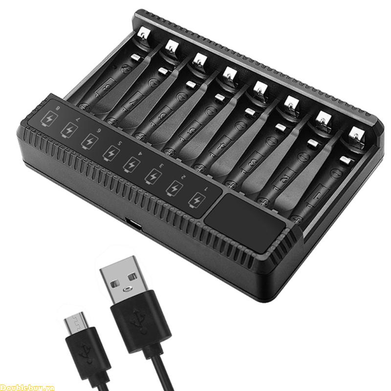 Cục Sạc Pin Tốc Độ Cao 8 Khe Cắm aa aaa usb c Màn Hình lcd Cho nimh ...