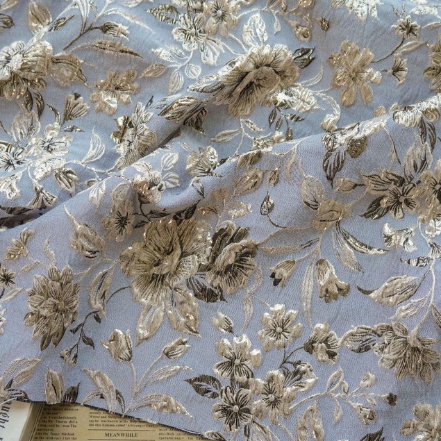 Thời Trang Xanh Xám Vàng Lụa Dập Nổi Jacquard Đầm Vải Retro Áo Khoác Sợi Vải Trang Trí 100x155cm