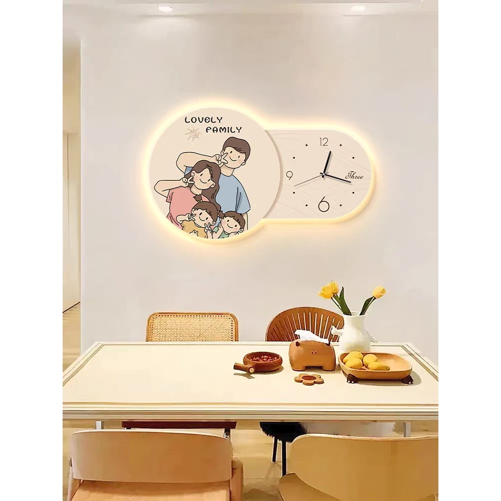 Tranh 3D Led Đồng Hồ Gia Đình Phong Cách Hàn Quốc Treo Phòng Khách, Phòng Ngủ - Làm Quà Tặng