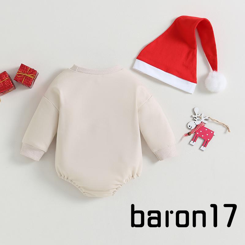 2 Chiếc Trang Phục Giáng Sinh Cho Bé Tay Dài Cổ Tròn Nai Sừng Tấm In Áo Liền Quần + Mũ Trang Phục Cho Bé Trai Bé Gái