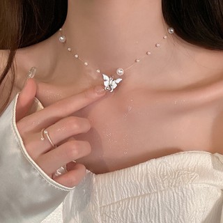 Mới Dây Chuyền Mặt Bướm Đính Ngọc Trai Sang Trọng Phong Cách Hàn Quốc