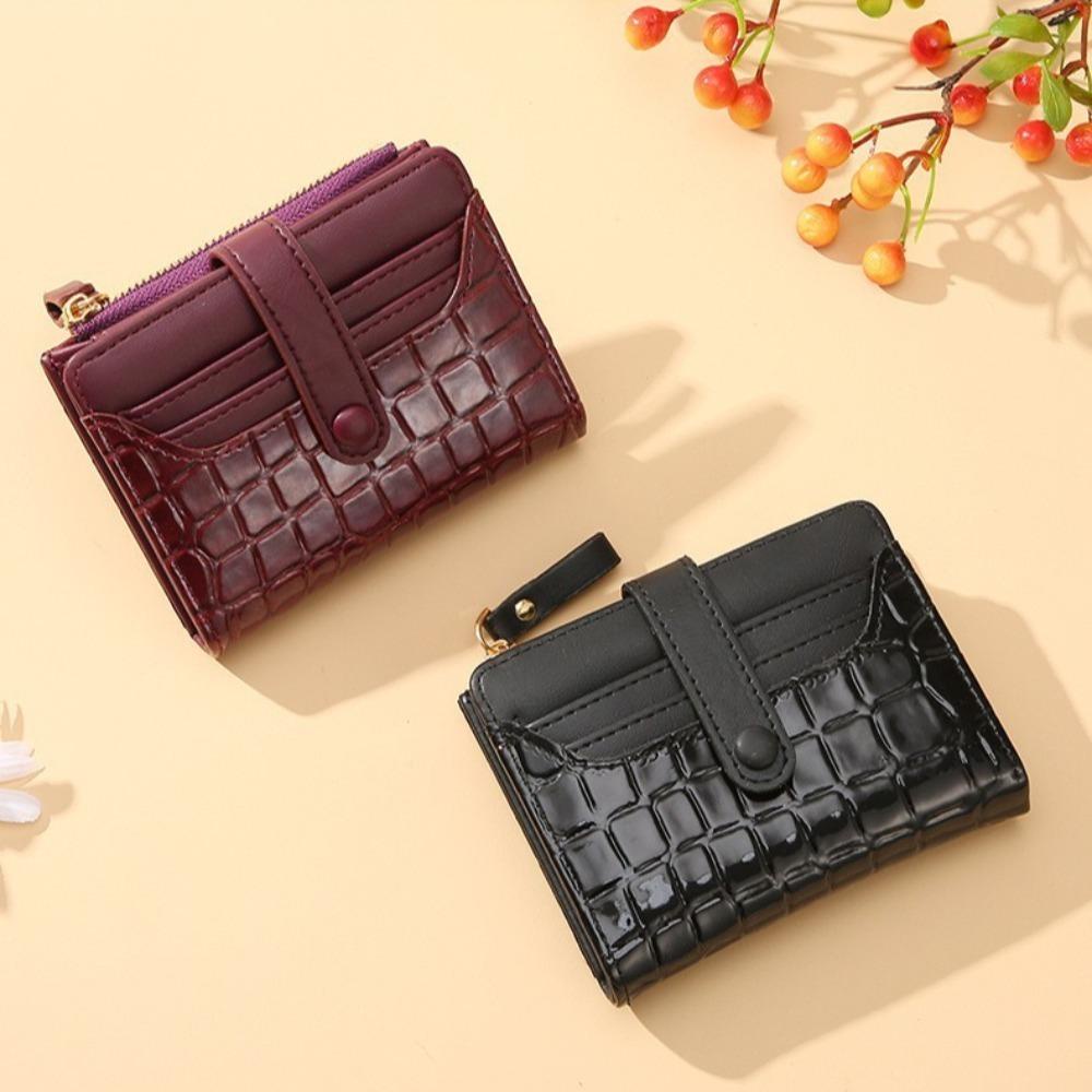 Ví ngắn nữ GUSTAVA, Khe cắm nhiều thẻ bằng da ly hợp nữ, Thời trang chống thấm nước màu trơn in hình cá sấu Ví nữ nữ