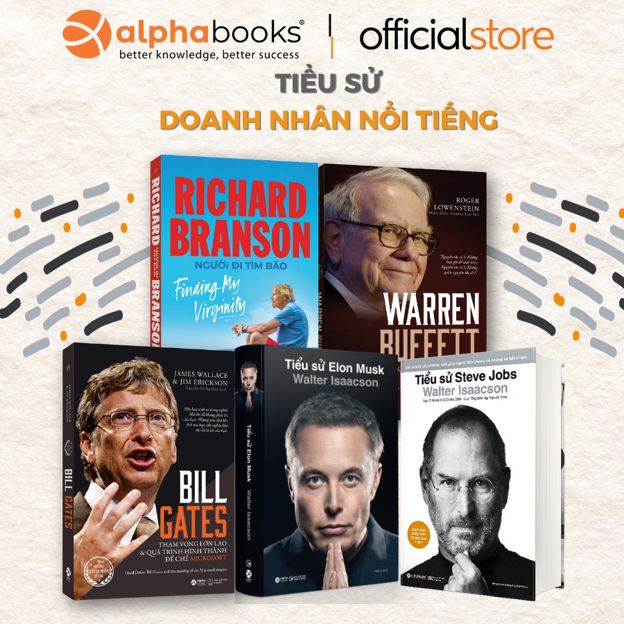 Sách - Lẻ/Combo Tiểu Sử Doanh Nhân Nổi Tiếng: Elon Musk + Bill Gates + Warren Buffet + Steve Jobs + Richard Branson