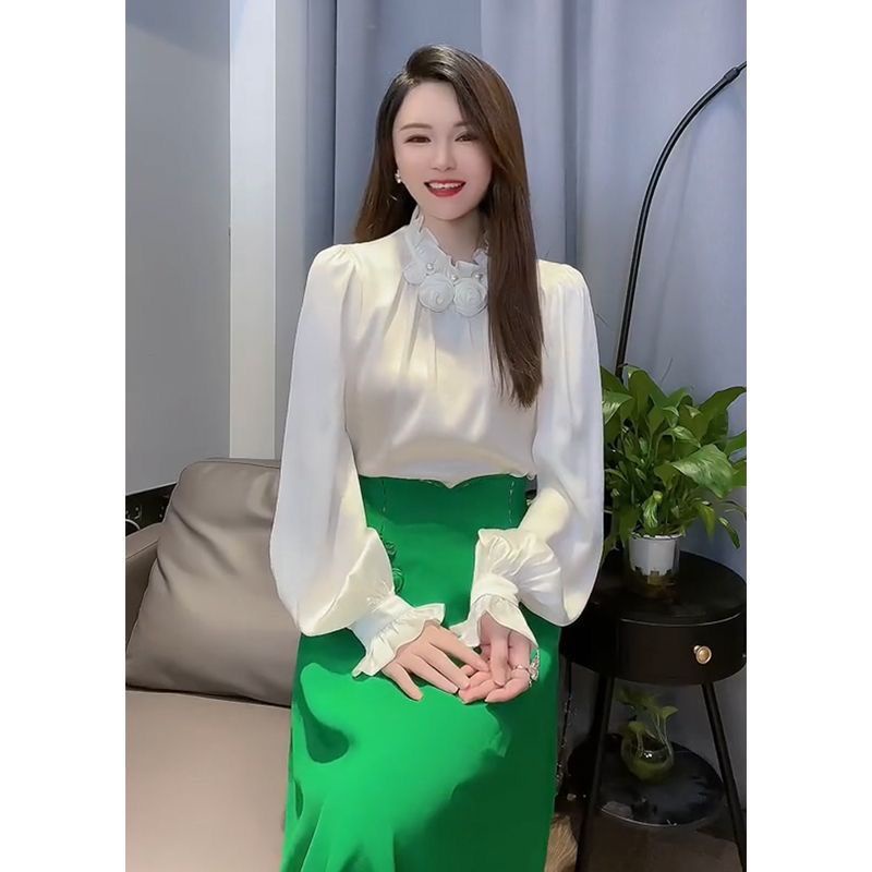 Áo Kiểu Ba Chiều Bằng Vải Satin Họa Tiết Hoa Thanh Lịch Dễ Phối Đồ