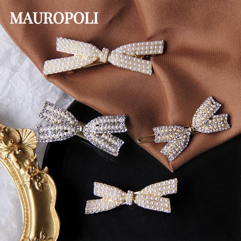 Mauropoli [Sẵn Sàng] Kẹp Tóc Ngọc Trai Kim Cương Giả Phiên Bản Hàn Quốc Nơ Mỏ Vịt Kẹp Nữ Bên Nổ Kẹp Bên