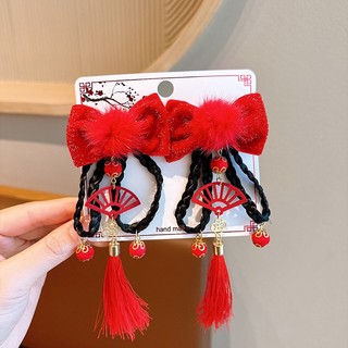 Set 2 Kẹp Tóc Đỏ Đính Nơ Cho Bé Gái phong cách Trung Quốc HaminStore