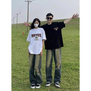 HIIXIIVI Áo thun unisex cotton tay ngắn, cổ tròn, form baggy, in độc đáo, phong cách cặp đôi