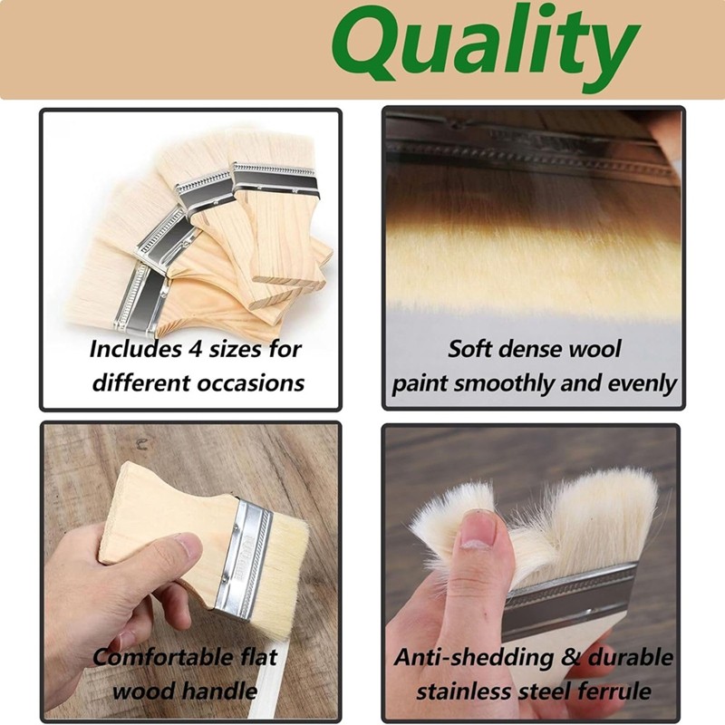 Bộ cọ mái chèo phẳng 4 mảnh, Bàn chải rộng Bàn chải sơn lớn Bàn chải 2 / 3 / 4 / 5 Inch cho sơn dầu và Acrylic