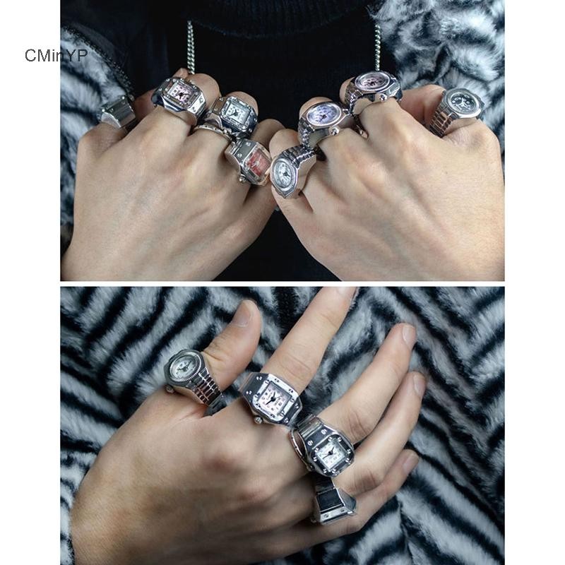 Cminyp Vintage Nhẫn Punk Thạch Anh Đồng Hồ Nhẫn Dành Cho Cặp Đôi Nữ Người Hip hop Thoáng Mát Co Giãn Co Giãn Đồng Hồ Ngón Tay Nhẫn Cá Tính Hip-hop Phụ Kiện Vinh Quang