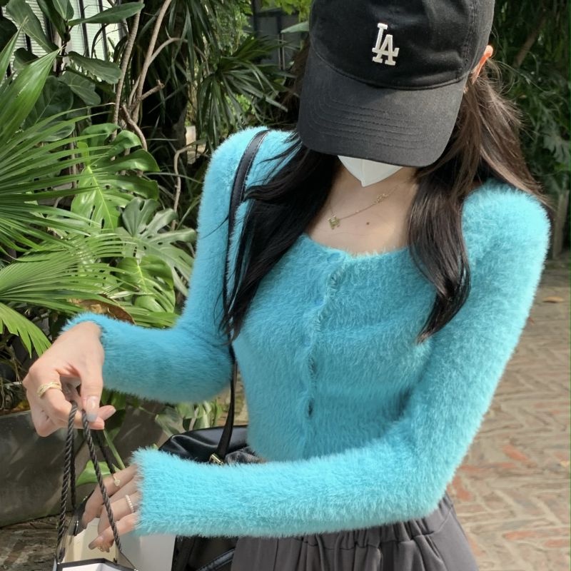Áo Khoác cardigan Dệt Kim Tay Dài Cổ Vuông Thời Trang Thu Đông Hàn Quốc Mới